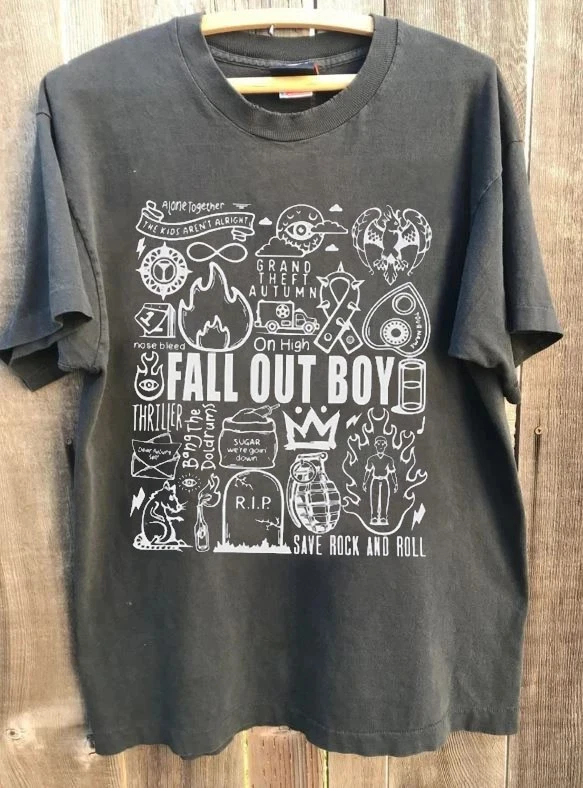 Vintage Fall Out Boy Concert Album Lyric Charcoal Unisex T shirt Graphic T Shirts Harajuku