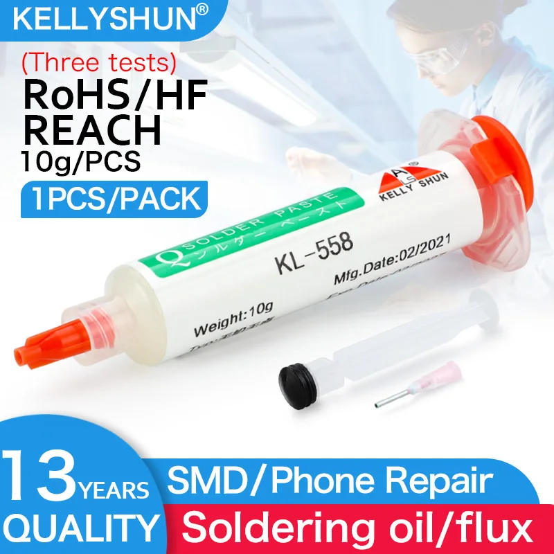 Flussmittel 100 % Original KELLYSHUN PCB-Lötflussmittel 10 ml Nadelrohr Schweißflussmittel No-Clean-Lötpaste NC 559 558 652 Lötmittel