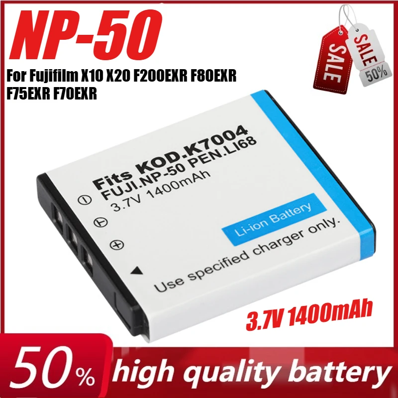 

3.7V 1400mAh NP-50 D-Li68 KLIC-7004 Camera Battery for Fujifilm X10 X20 F200EXR F80EXR F75EXR F70EXR NP-50 + Charger