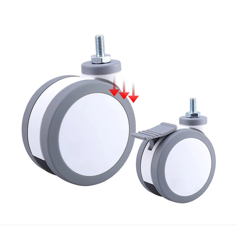 White grey 3 inch Medical casters wheels With brake M12x25 screw Mute Wearable For Hospital trolley Electronic equipment