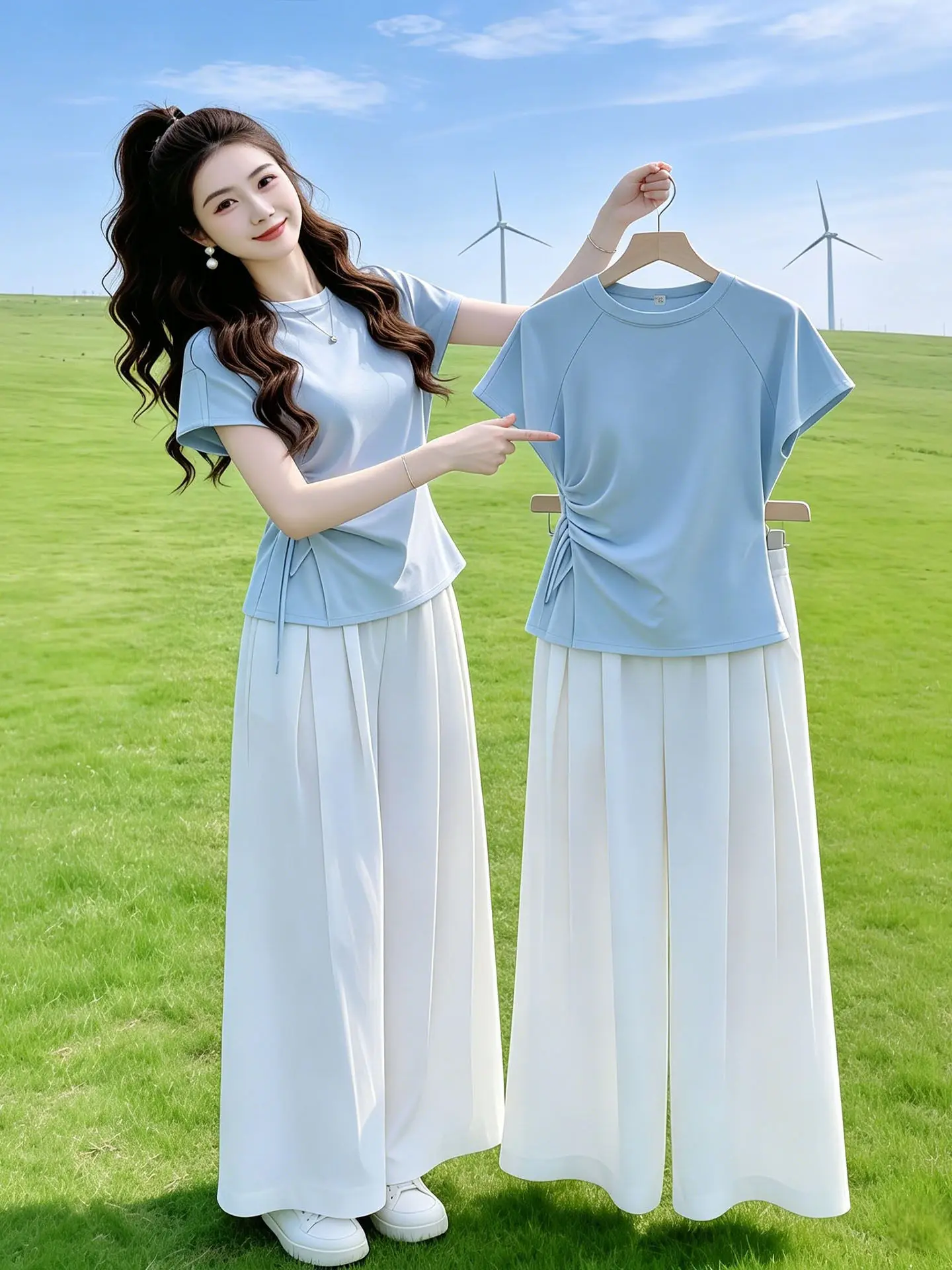 

Casual Summer Women's Two-Piece Set Slimming Top Commute Friendly Wide Leg Pants Versatile Breathable Comfortable T-Shirt