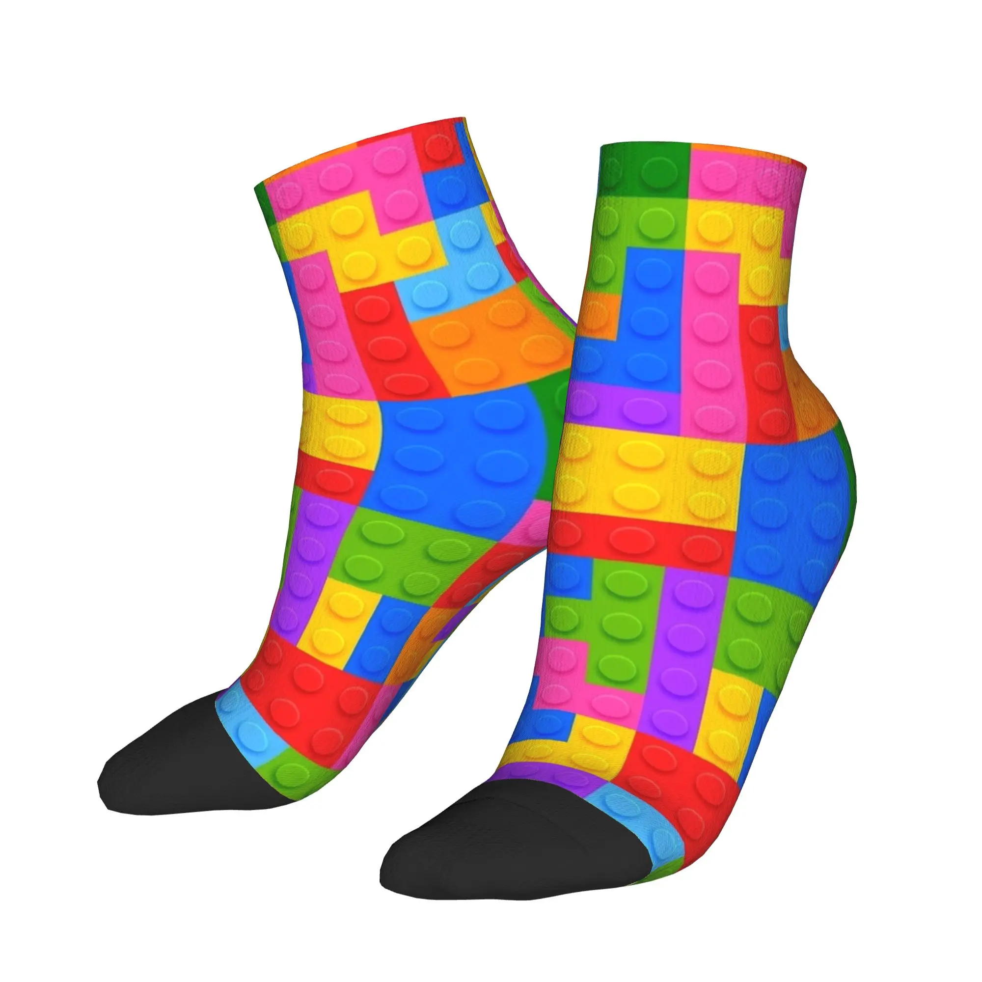 Rainbow Gradient Building Blocks Pattern Ankle Socks Design Casual Socks Summer Anti Skid Cycling Soft Breathable Sock For Men