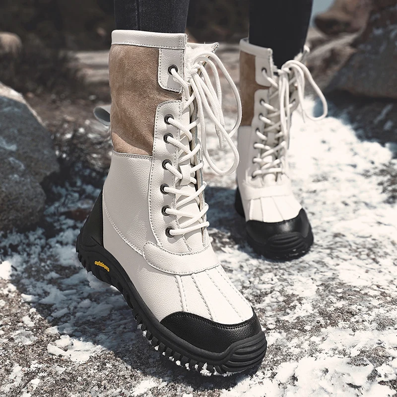 

Winter Windproof Warm Women's Outdoor Plush High Top Boots Non Slip and Durable Solid Color Thick Sole Sole Casual Women's Shoes