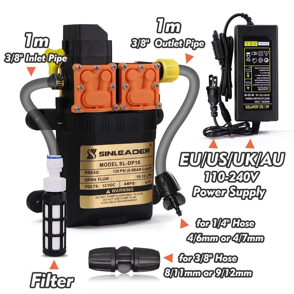 130PSI Dual-core Self-priming Pump W/ 110-240V Power Supply Garden Agriculture Fogging Irrigation High Power Water Pressure Pump