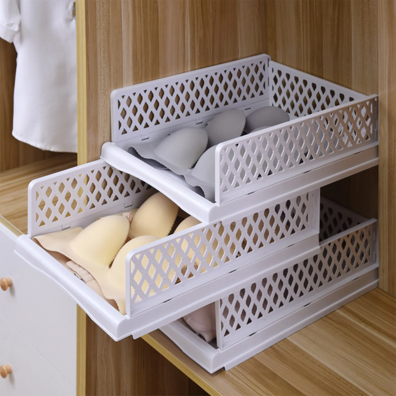 Folding Storage Rack Storage Basket Wardrobe Clothes Layered Partition Shelf Stackable Kitchen Toy Books Organize Storage Rack