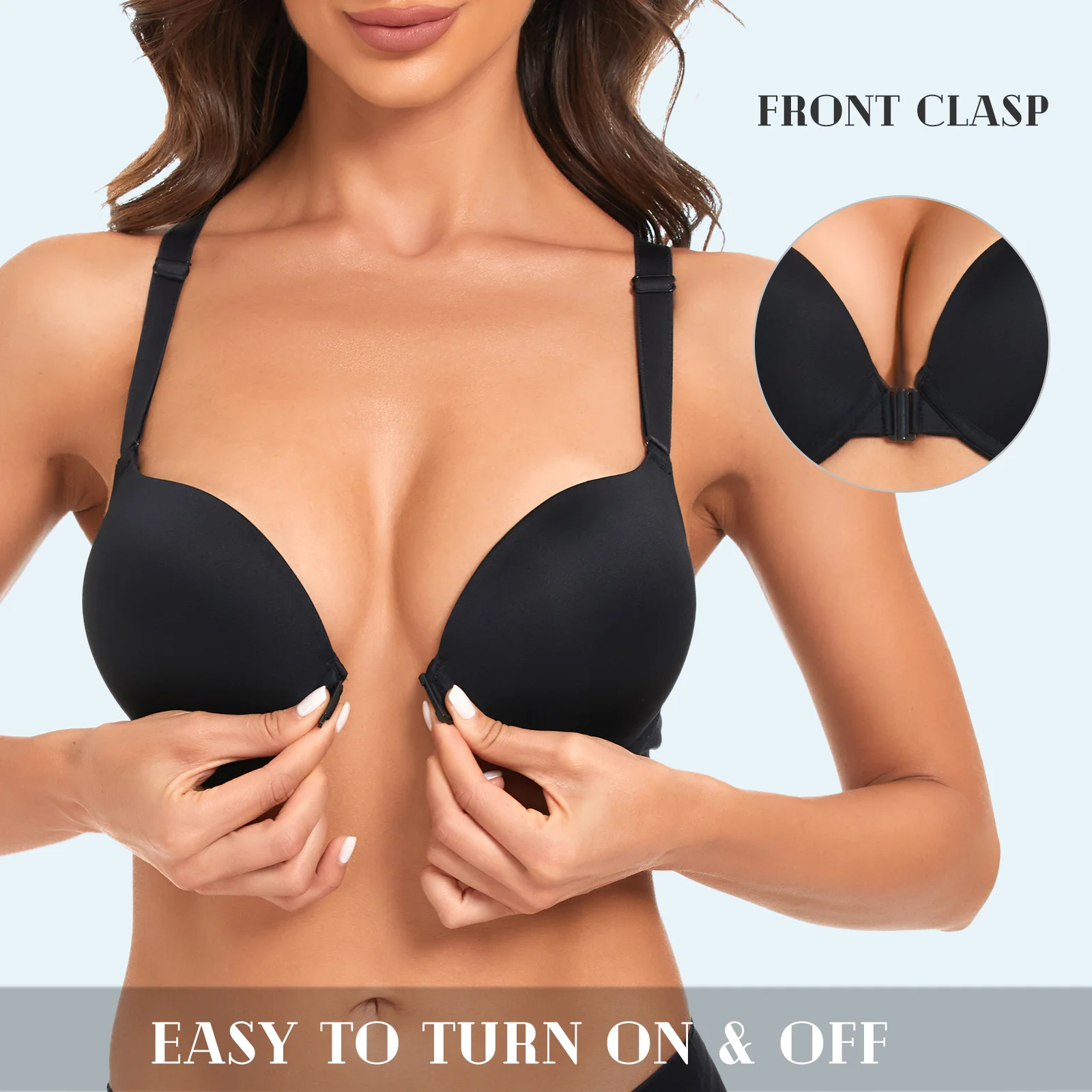 YBCG Front Clasp Push Up V Deep Cup Underwire Racerback Seamless Add Padded Women Bra Sexy Lingerie