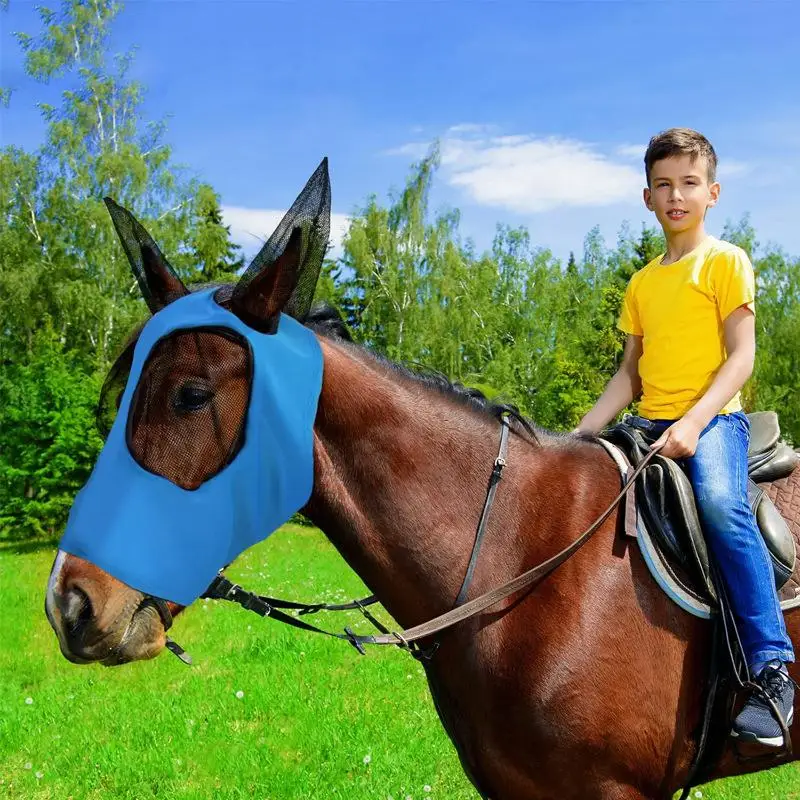 

New 1pc Anti Fly Mesh Horse Mask Equine Stretch Bug Eye Cover Soft Comfortable for Outdoor Grazing and Riding