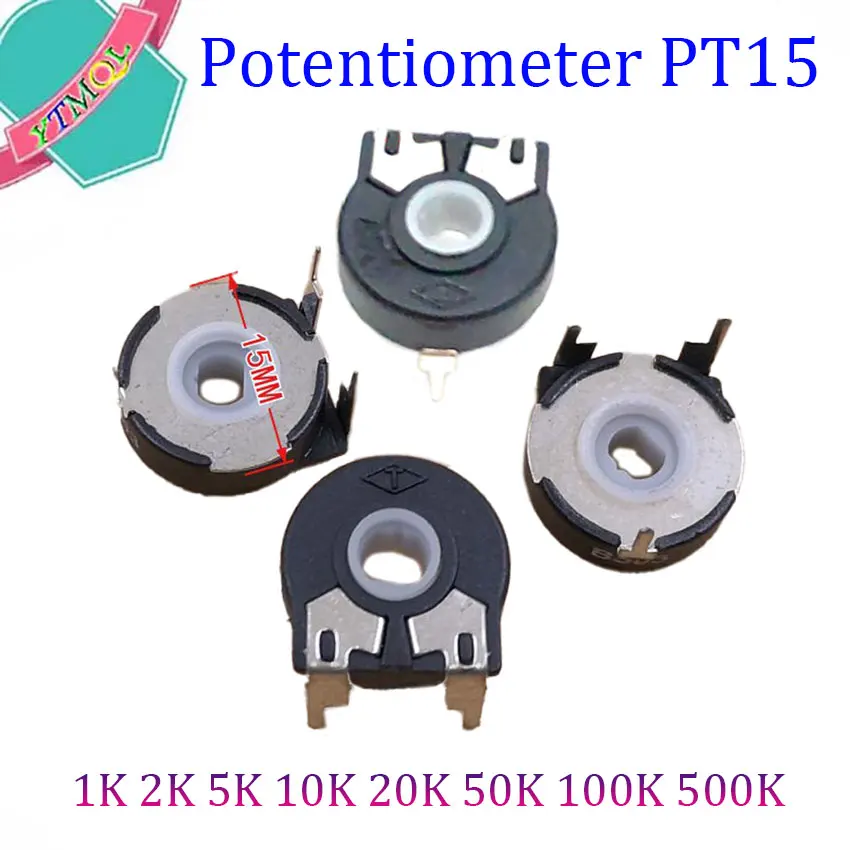 5pcs PT15 Adjustable Resistor 1K 2K 5K 10K 20K 50K 100K 500K Elliptical Hole Horizontal Potentiometer