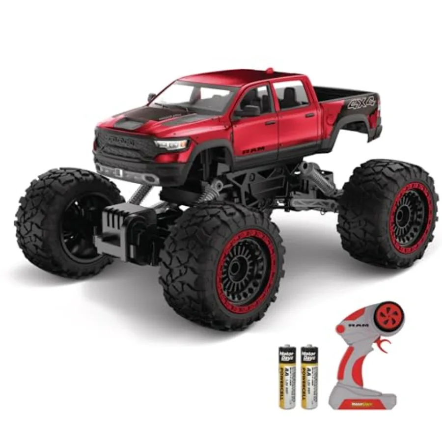 RC 4WD Heavy Metal RAM 1500 Pickup Truck 1:14 Scale Stamped Metal Body Red 4x4 All-Wheel Drive 2.4GHz Full-Function Remote Read