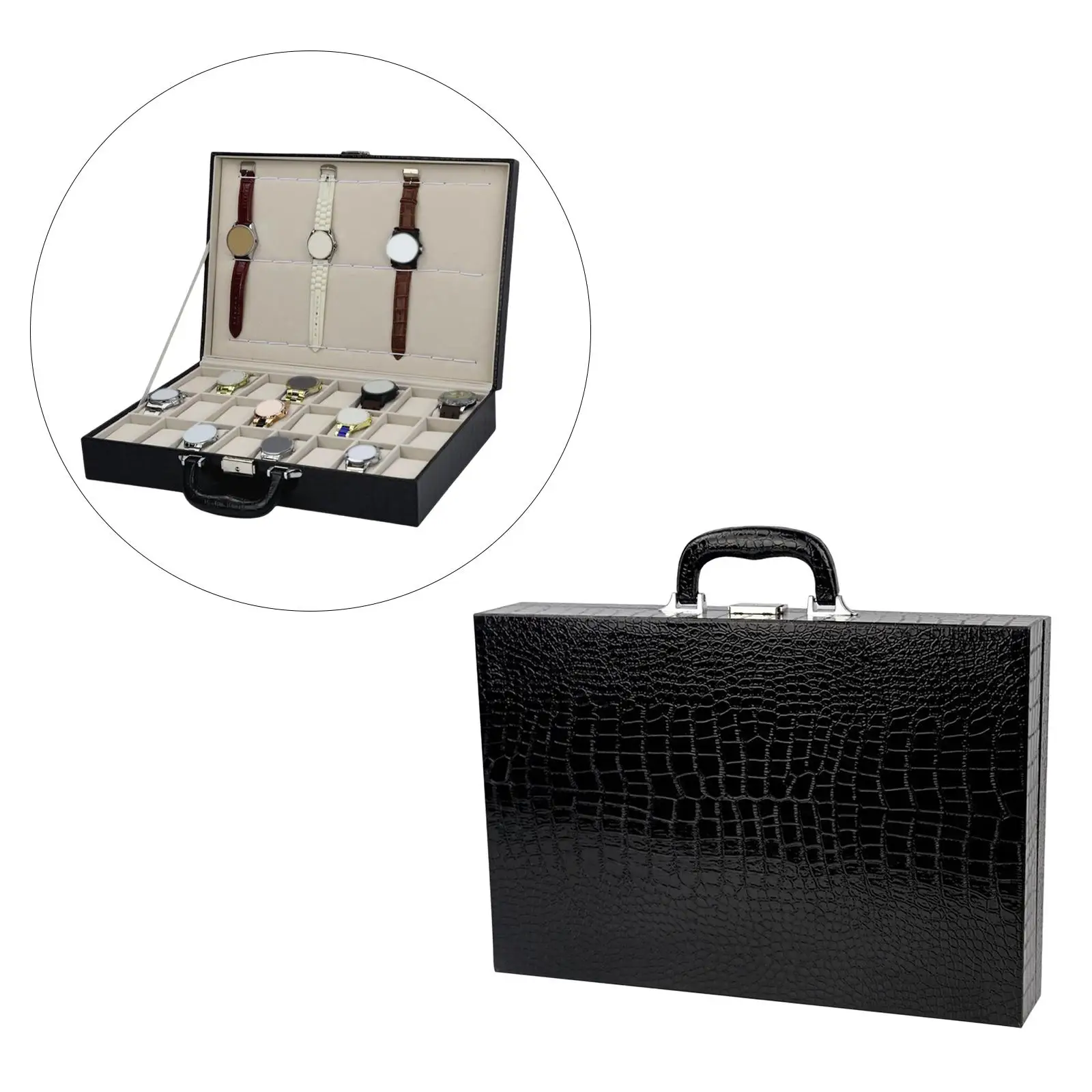 Watch Box with 24 Slots and 12 Strap Large Portable Sturdy Hinges for Men Display Storage Case Watch Holder Gifts