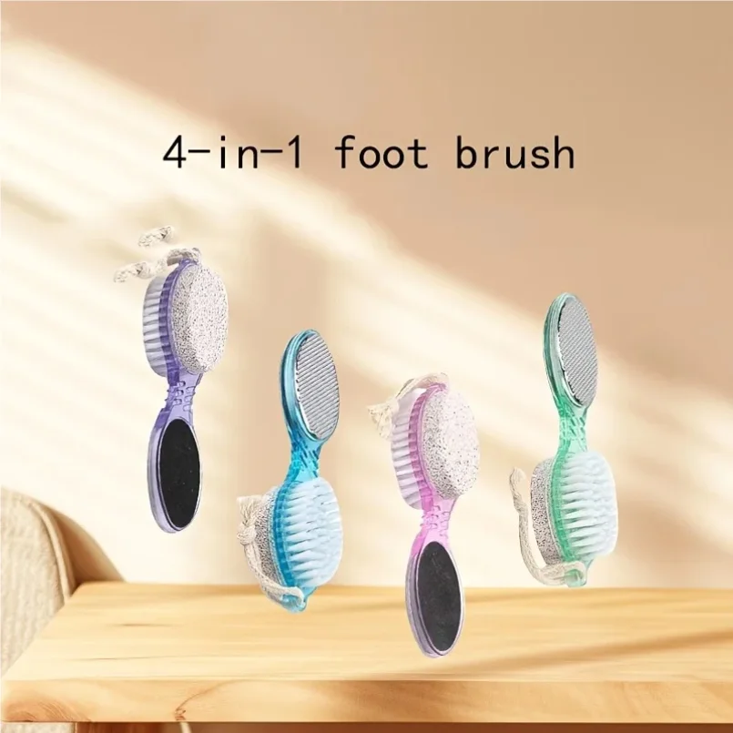 4 in 1 Pumice Stone Brush for Feet ,Foot Hand Toe Nail Cleaning Brush, Metal File and Emery Board
