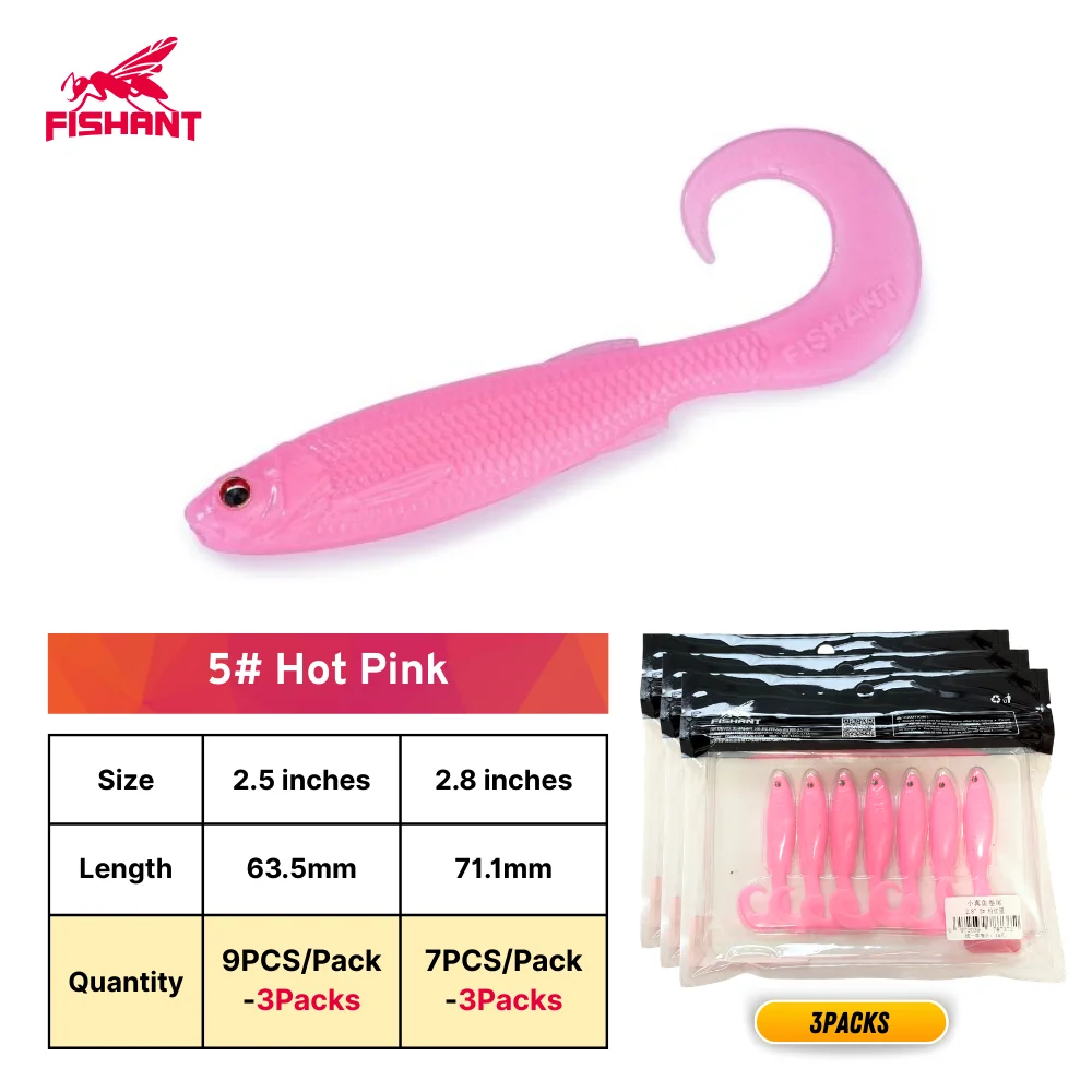 Fishant Curly Tail Zinkende Zachte Aasjes, 2.5"/2.8" Levensechte 3D Oog Worm Aas voor Finesse Vissen Mandarijnbaars Texas Drop Shot Rig