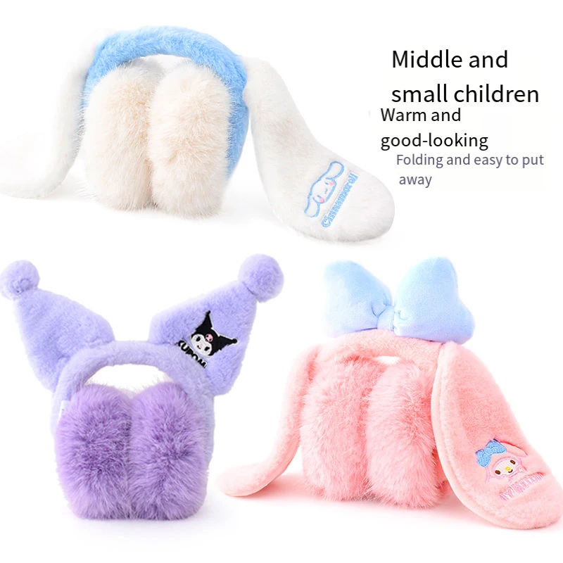 New Kuromi Child Earmuffs Girl Winter Keep Warm Fold Ear Muffing Anime Figure Student Fold Storage Kawaii Cartoon Warm Ears