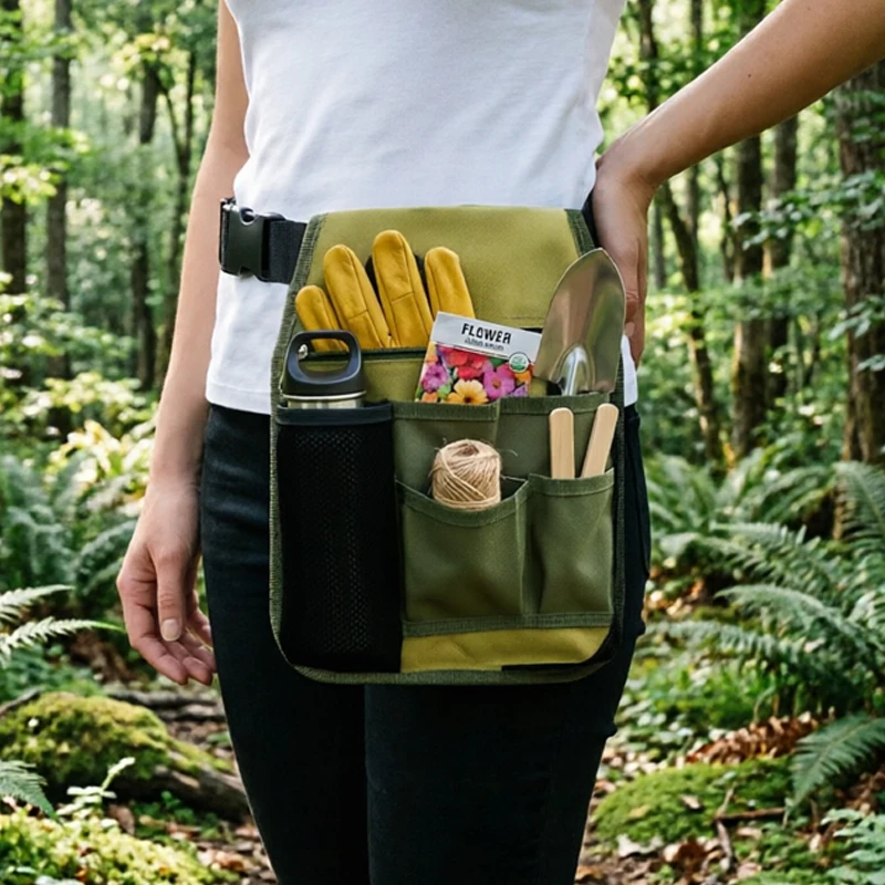 1Pc Multi-Pocket Net Bag Gardening Tool Waist Bag With Mesh Pocket Design For Backyard Gardening Outdoor Planting Work Supplies