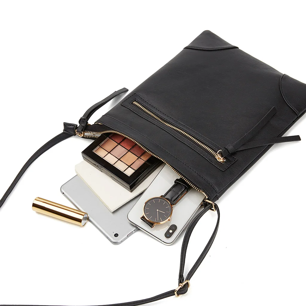 

European and American Casual Simple Commuting Pure Color Metal Zipper Tassel Pull Head Vertical Single Shoulder Crossbody Bag