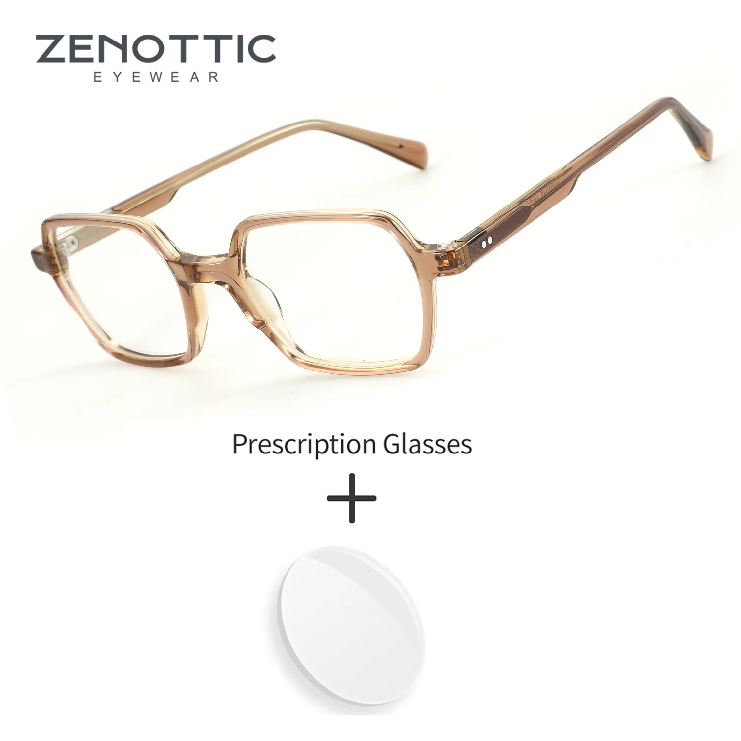 

ZENOTTIC (M Size) Man Acetate Square Custom Prescription Minus Women Vision Correction Eyeglasses Near Myopia Transparent Lenses