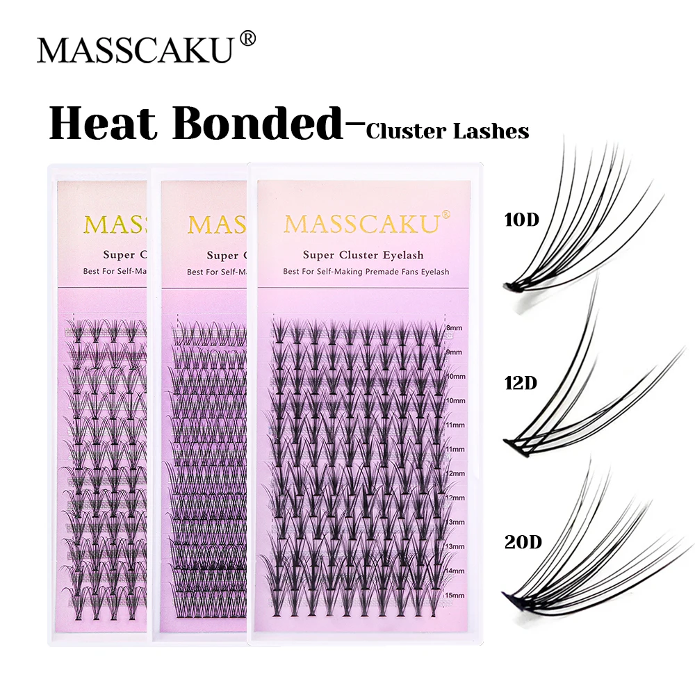 Factory Price 0.07/0.10mm Thickness DIY Clusters Eyelashes 10D/12D/20D Super Thin Band Wide Stem Lash Extensions from MASSCAKU