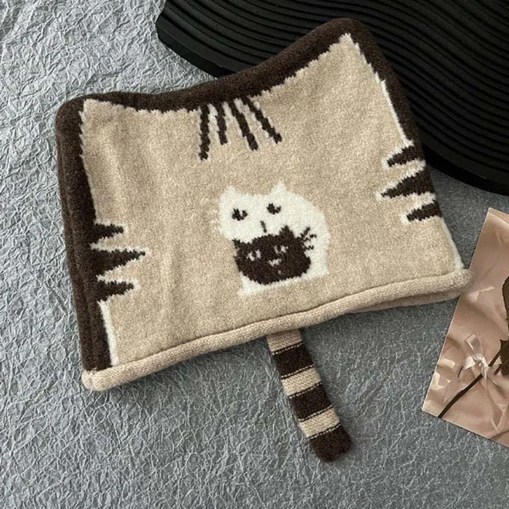 Sweet Kawaii Cute Cat Beanie Animal Pattern Thick Winter Painter Cap Small Look Elastic Knitted Pullovers Cap Cold Weather