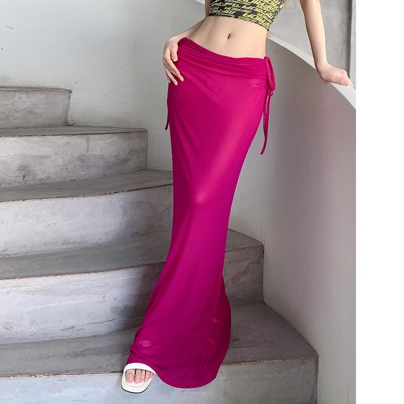 

Sexy Women's Mesh, See Through, Pleated, High Elasticity, Hip Hugging Temperament, Hanging Half Length Long Skirt