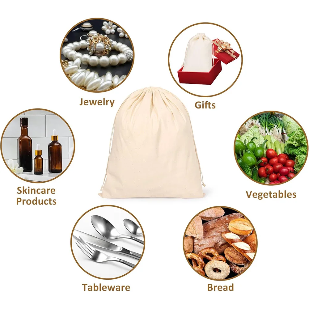 10/20/30 Pcs/Lot 100% Cotton Drawstring Storage Christmas Wedding Gift Jewelry Bag Reusable Home Dust Bag Customize Your Logo