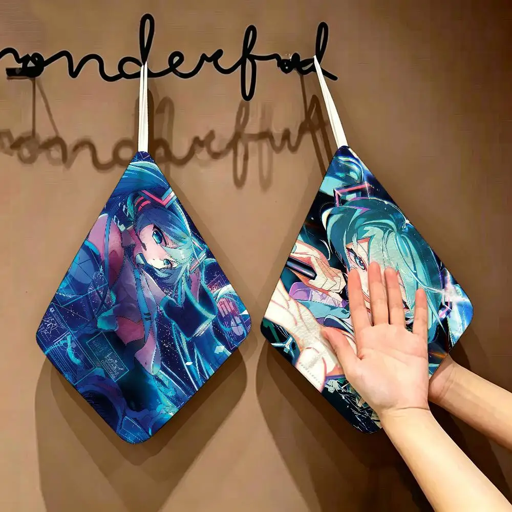 Virtual Idol H-Hatsunes MikU Hanging Style Hand Wiping Towel, Polyester Cotton, Anti-fade for Indoor Kitchen Living Room