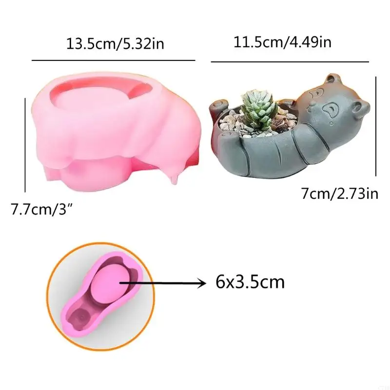 C71E Bear Flowerpot Epoxy Resin Mold Cây mọng nước Người giữ bê tông thạch cao Silicone Mold DIY Crafts Trang trí nhà