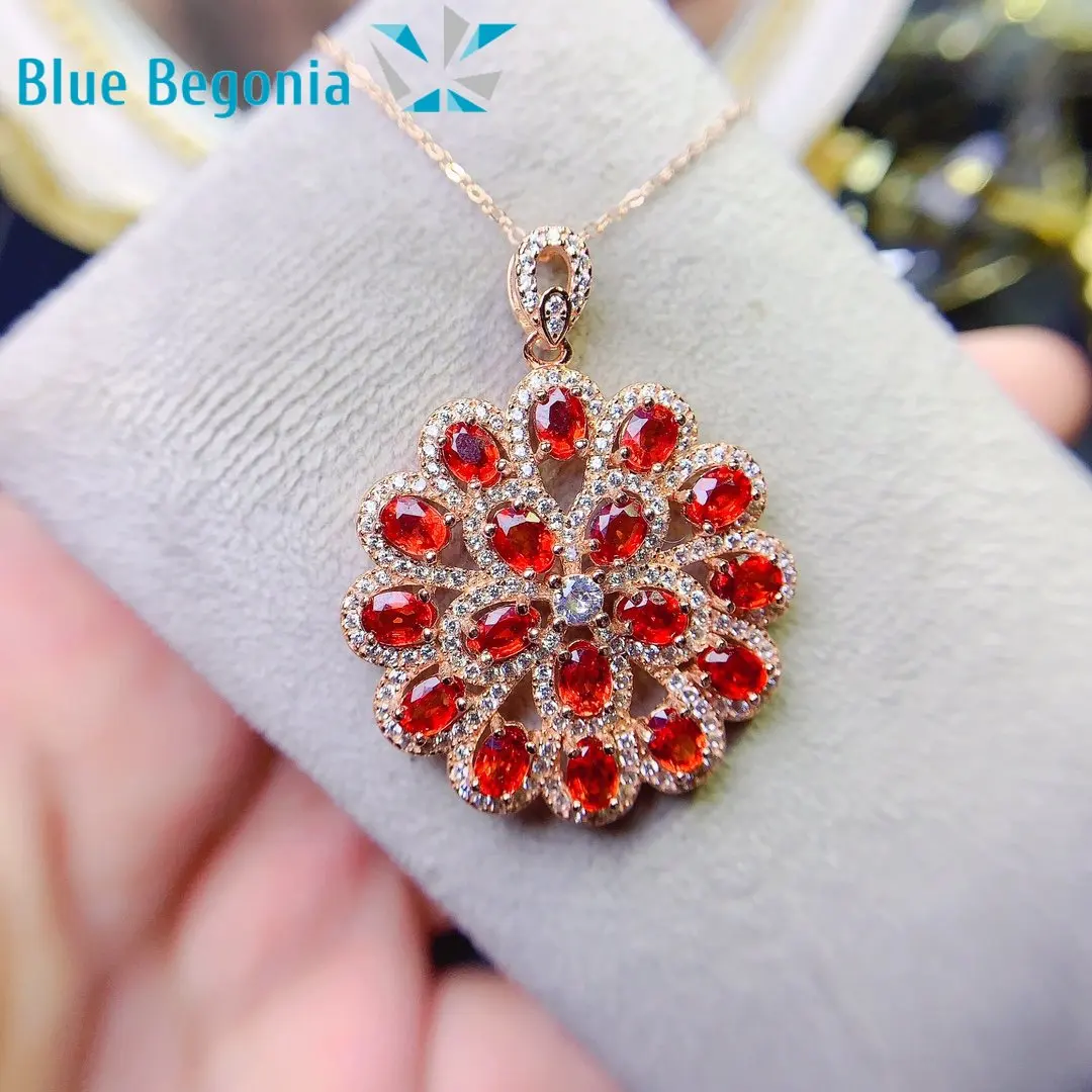 Luxury Red Sapphire Necklace Pendant 925 Sterling Silver Jewelry for Women Anniversary Gift  3*4mm Genuine Gemstone