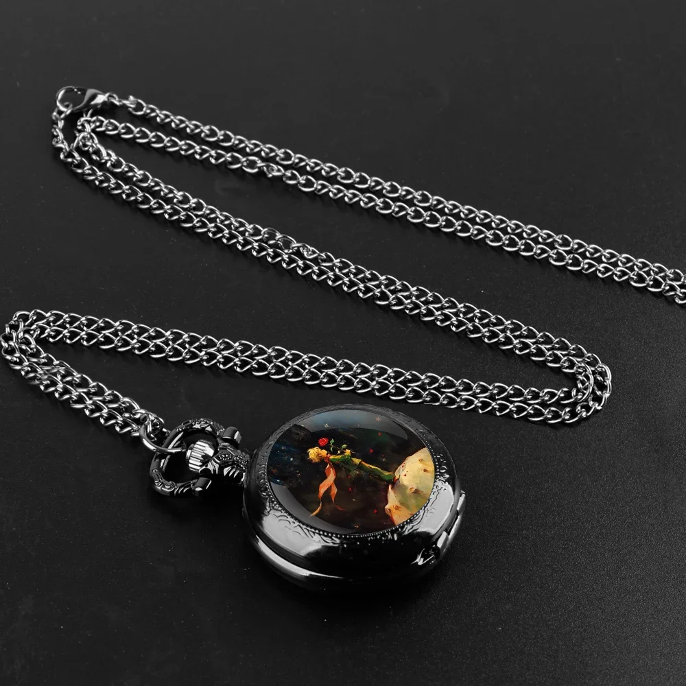 ساعة جيب على شكل قبة زجاجية من برينس آند روز مع سلسلة وقلادة كوارتز عتيقة هدية للرجال والنساء #2