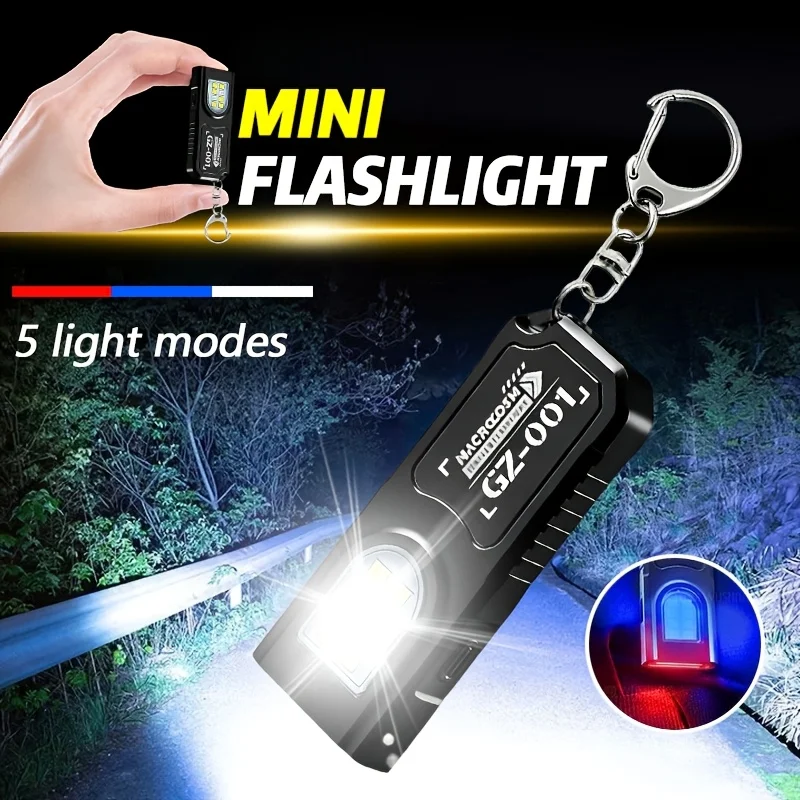 LED Keychain Flashlight USB C Rechargeable 550LM Portable Mini Torch Pocket Lantern Flood Work Light With Magnet For Emergency