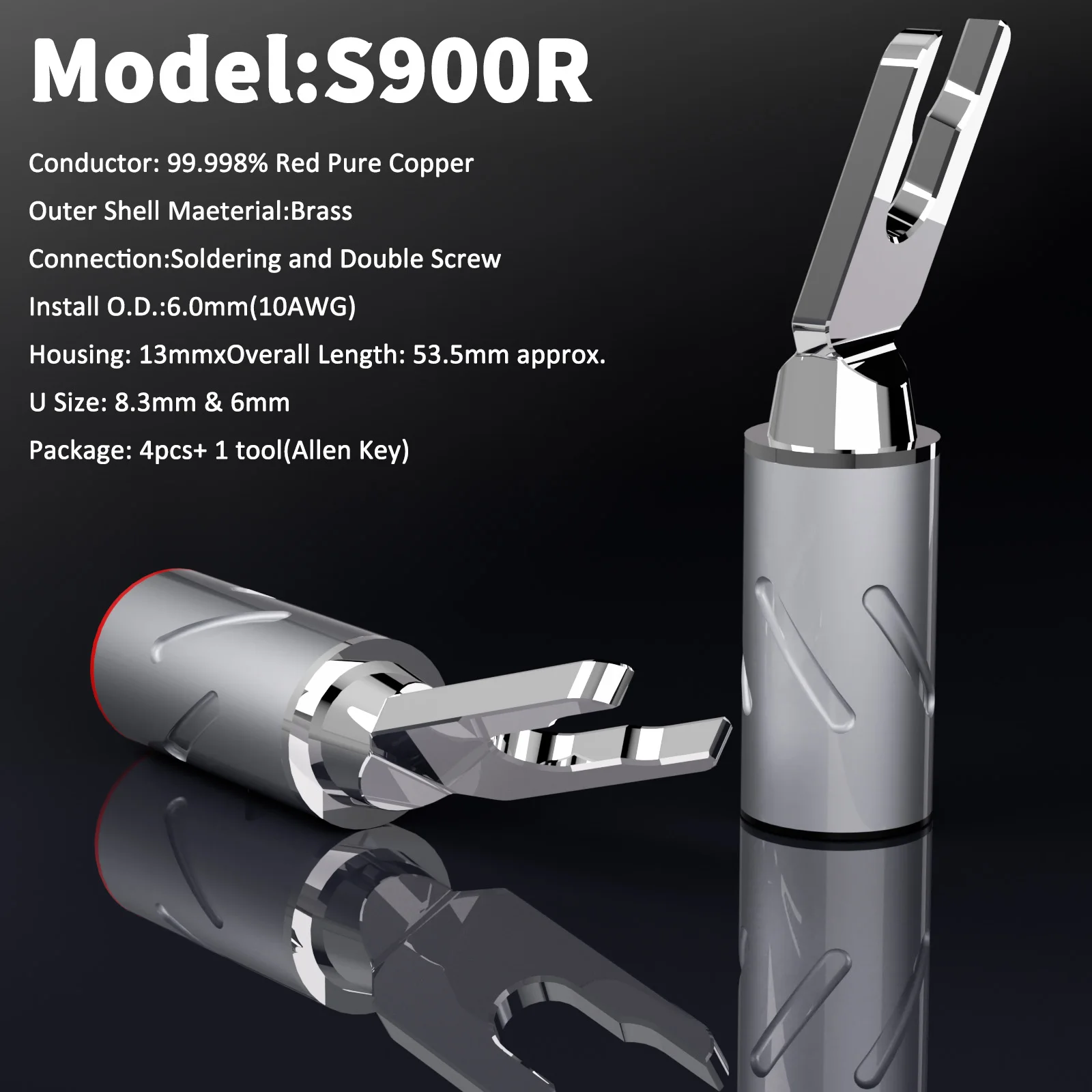 Monos audio s900 reines kupfer gold rhodium lautsprecher y spaten stecker amp bananen stecker gabel lautsprecher stecker hifi audio diy schraub verschluss – Detail 2