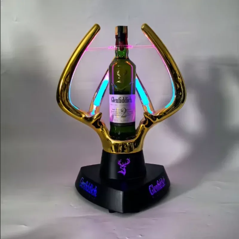LED Coloul Light Whiskey Wine Stand Golden Antlers Bar Accessory Set including Sparkling Champagne Sps Beverage Parties