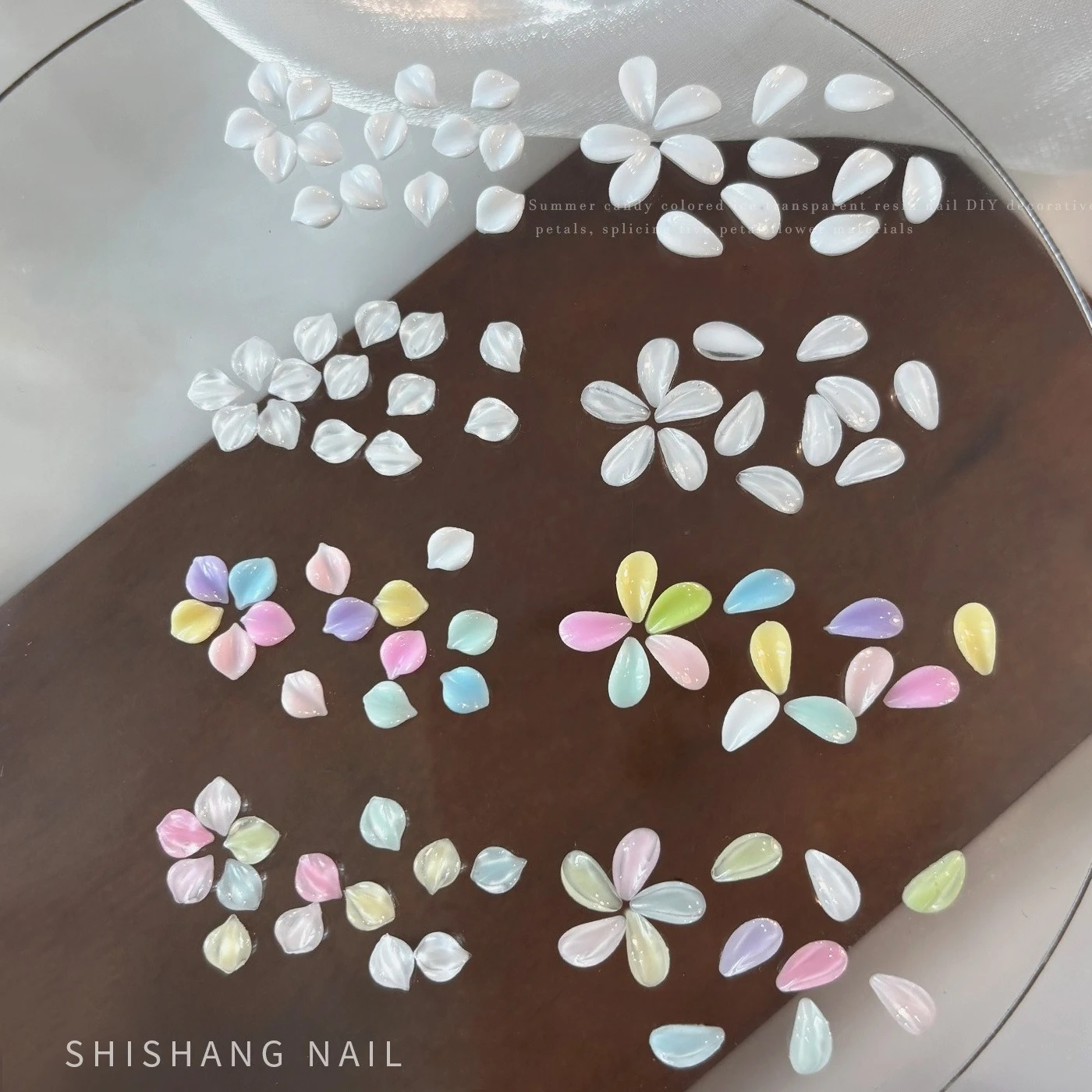 100Pcs Transparent 3D Petal Spliced Flower Nail Charms, Colorful Resin Petals for DIY Press On Nails Decor