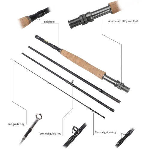 Imagen 2 del producto Caña de pescar con mosca multinodal # Varilla de viaje de fibra de carbono de 5-6, 7 secciones/8 secciones
