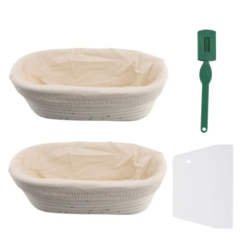 A67K-Banneton Proofing Basket Set - Artisan Sourdough Bread Bakery Basket,Dough Scraper/Cutter & Brotform Cloth Liner
