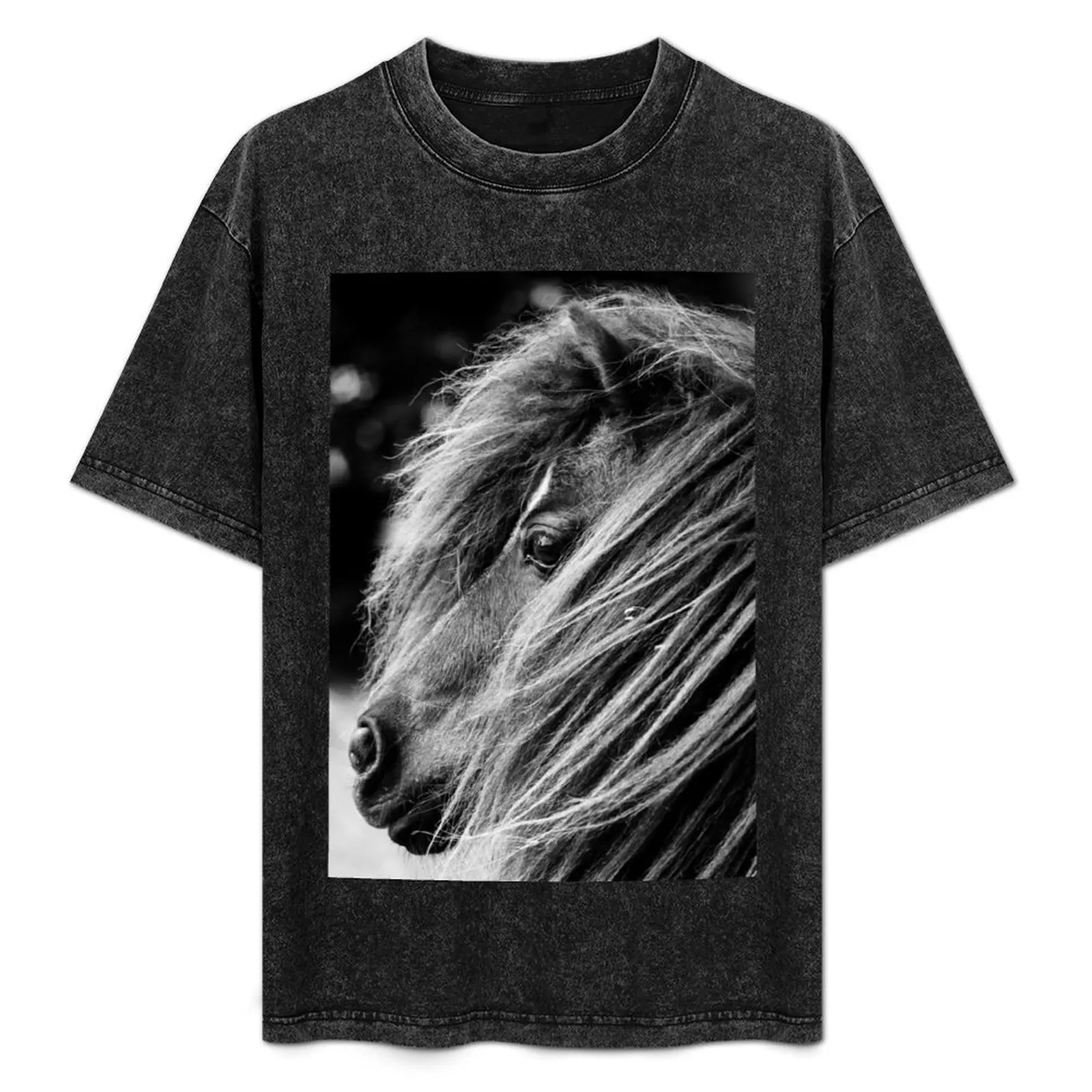 Retrato de un pony Shetland, camiseta monocromática de estilo urbano de talla grande