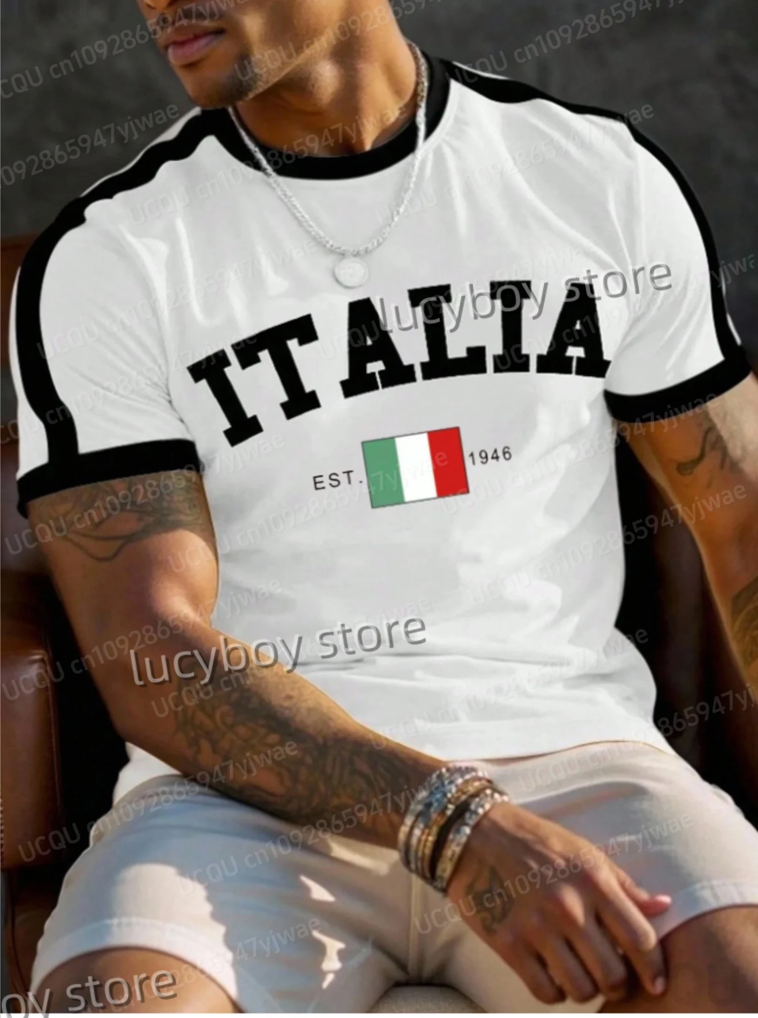 HOT SELL Summer Men Sports Loose Comfortable Men's T-shirt ITALIA Flag  print Men's Short-sleeved Top Daily Street Mens T-shirt