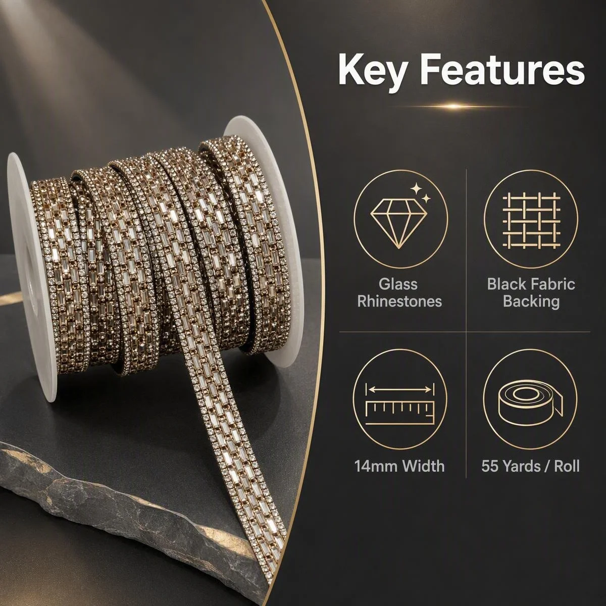 14mm Crystal Rhinestone Ribbon 55 Yards Sparkling Diamond Trim DIY Sewing Bow Phone Strap Craft Decoration Accessories