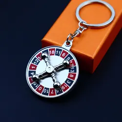 Metal Mini Russian Roulette Keychain Car Key Ring Accessories Rotating Creative Compass Pendant Gadgets for Men Jewelry Gifts