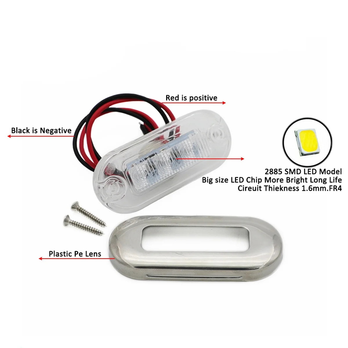 4Pcs 12V Boat Marine Signal Lamp Clear Grade Large Waterproof LED Courtesy Lights Stair Deck White