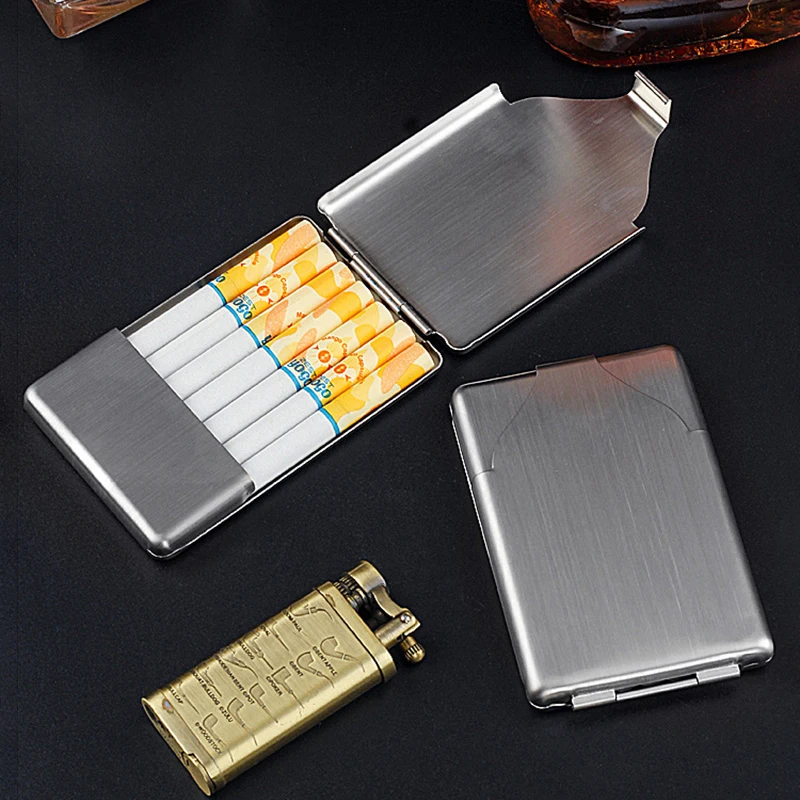 Durable Stainless Steel Cigarette Box With Flip-Top Design, Pocket-Style Pressure-Resistant Cigarette Holder, Smoking Accessory view 5