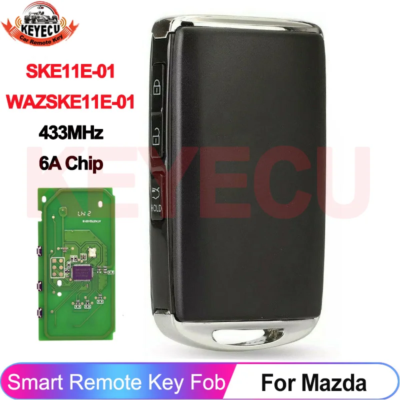 KEYECU WAZSKE11E-01 SKE11E-01 For Mazda 3 Mazda3 M3 CX-30 CX30 2020 2021+ Smart Card 433MHz 6A Chip Remote Key Fob BCYB-67-5DY