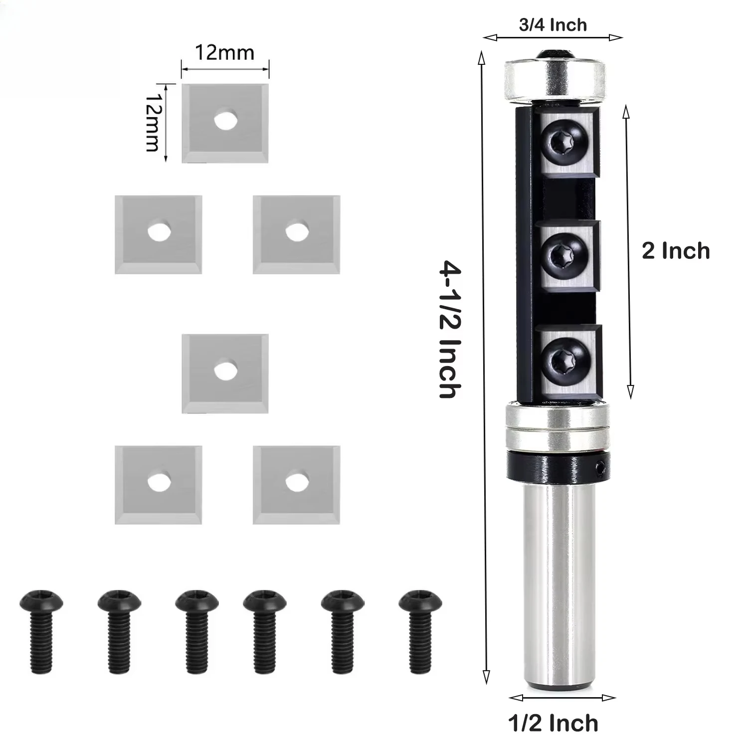 Disposable Square Upper Lower Bearing Trimming Knife 1/2 Shank 12mm Shank Removable Blade for Supply Woodworking Milling