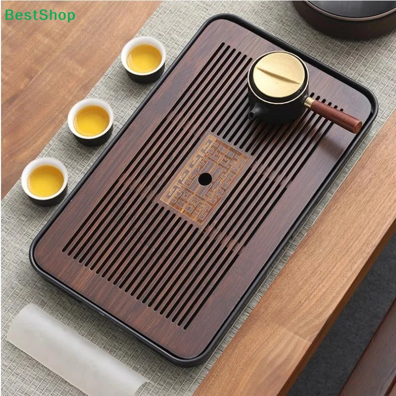 ♩Tea Tray Tea Set Kung Fu Tea Set Carved Table Drawer-style Storage & Draining Tea Tray Vintage Home Decor