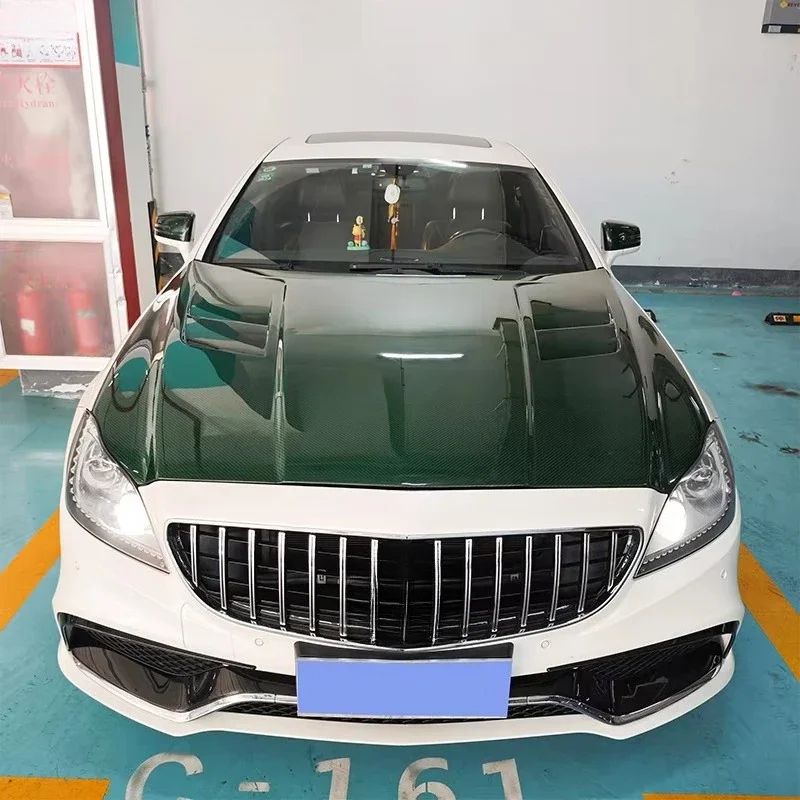 Real Green Carbon Fiber Bonnet Front Hood New Condition Perfect Fit for W218 CLS63 5