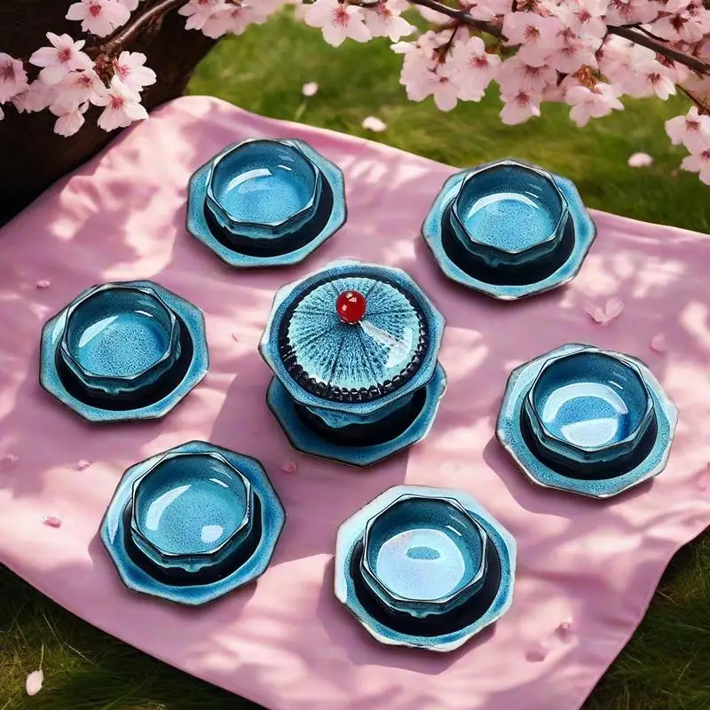 

Chinese tradition Temmoku Glaze Teaware Pagoda-shaped Travel Tea Set Ceramic Teapots Cups Teapot for Tea in a Cup Teacups