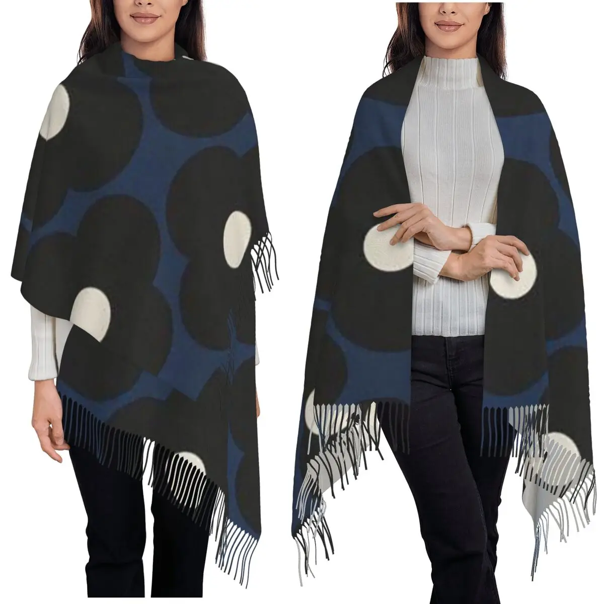 Orla Kiely Flowers Abstract Scarf Tassel Scarves Women Soft Warm Shawls and Wraps Large Fall Winter Shawl Wrap