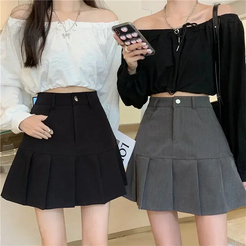 Fashion Pleated Skirt Women Y2k Harajuku White Pencil Skirt Uniforms Safety Pants Summer Solid Color Casual Mini Kawaii Skirt