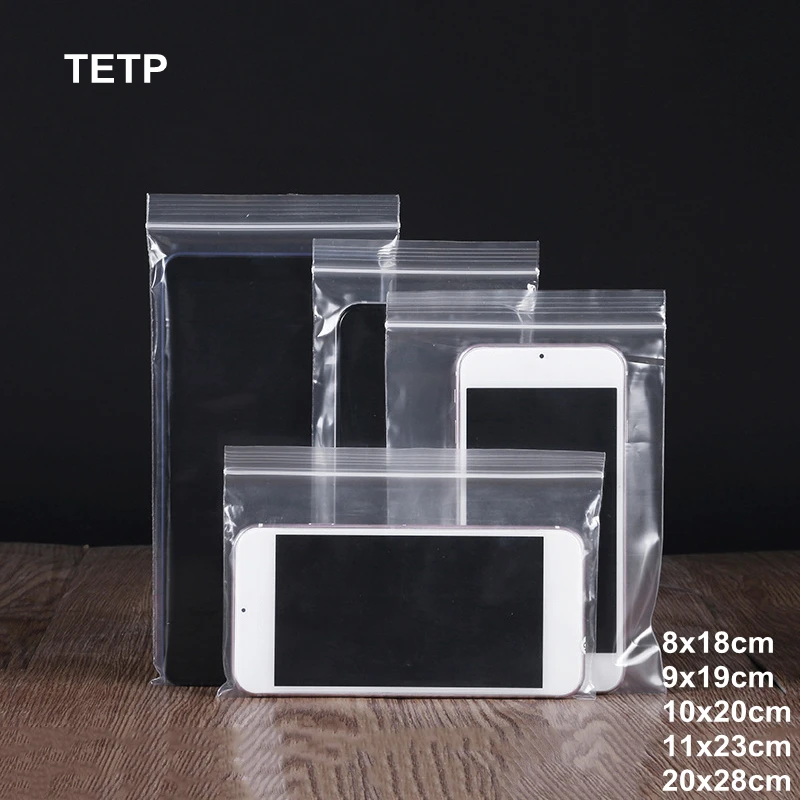 

TETP 100Pcs/Lot Transparent Ziplock Plastic Bags Waterproof Dustproof Phone Packaging Storage Organizer Reclosable Decoration