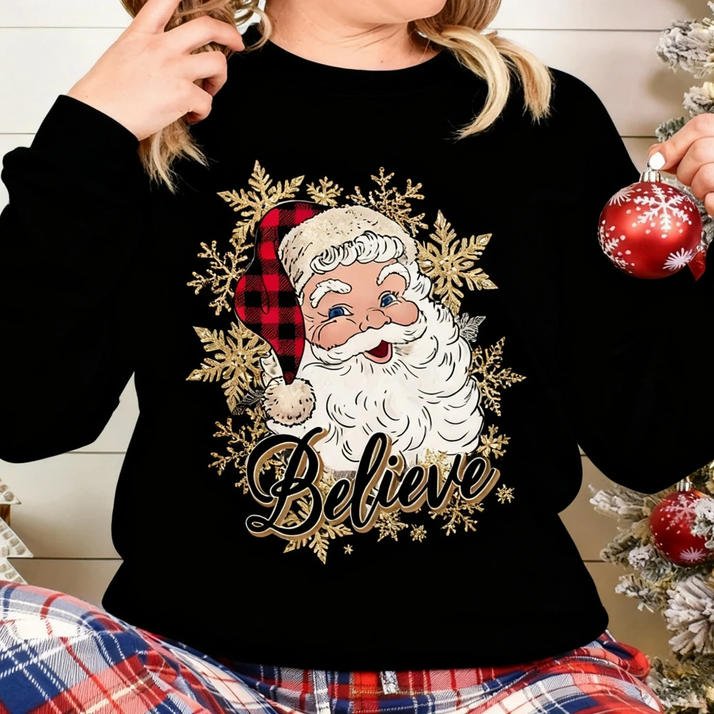 Geloof Kerstman Sweatshirt Kerstman Retro Kleding Kerst Mode Casual Unisex Tops Dames Vakantie Sweatshirt Kersttrui