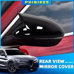 Car Side Exterior Rearview Mirror Decoration Cover Trim For Alfa Romeo Stelvio 2017 2018 2019 2020 Carbon Fiber ABS Accessories